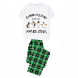 Family Matching Pajamas Exclusive Design Exercising With My Penguins Green Plaid Pants Pajamas Set