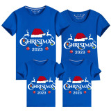 Family Matching Christmas Tops Exclusive Design 2023 Reindeer Christmas Hat Family Christmas T-shirt