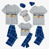 Family Matching Pajamas Exclusive Design Together We Are Family Blue Plaid Pants Pajamas Set