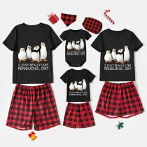 Family Matching Pajamas Exclusive Design I Just Really Like Penguins Ok Black And Red Plaid Pants Pajamas Set