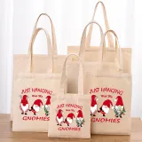 Christmas Eco Friendly Dancing Hanging with My Gnomies Handle Canvas Tote Bag