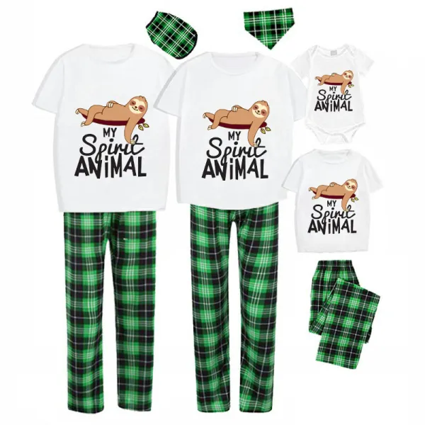 Family Matching Pajamas Exclusive Design My Spirit Animal Green Plaid Pants Pajamas Set
