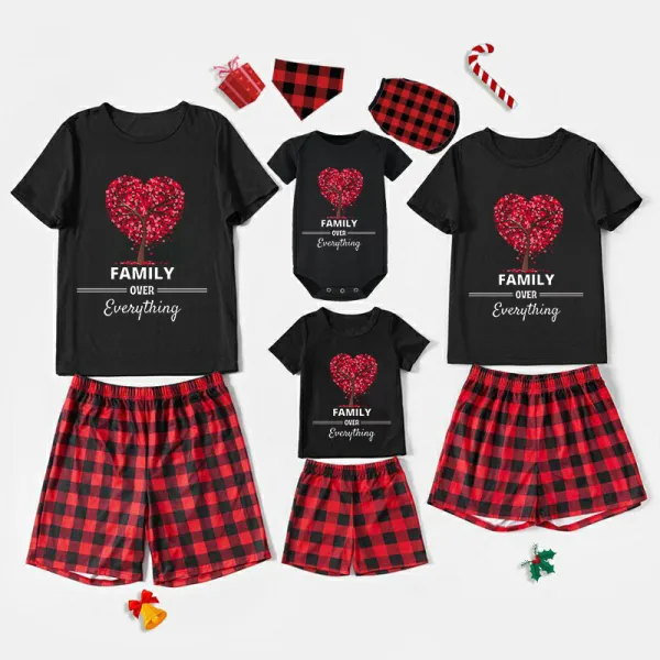 Family Matching Pajamas Exclusive Design Family Over Everthing Tree Black And Red Plaid Pants Pajamas Set