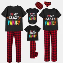Family Matching Pajamas Exclusive Design I Love My Crazy Family Black And Red Plaid Pants Pajamas Set