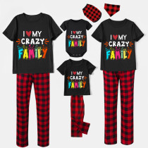 Family Matching Pajamas Exclusive Design I Love My Crazy Family Black And Red Plaid Pants Pajamas Set