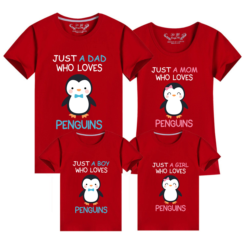 Family Matching Clothing Top Parent-kids Just Who Love Penguins Family T-shirts