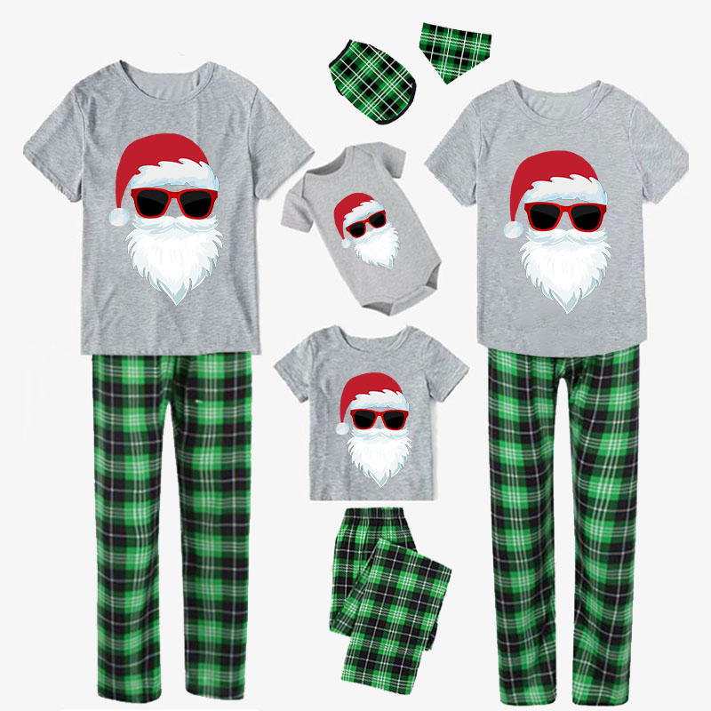 Christmas Matching Family Bearded Santa Claus Short Gray Pajamas Set