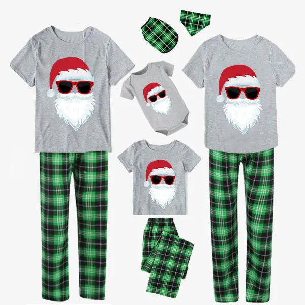 Christmas Matching Family Bearded Santa Claus Short Gray Pajamas Set
