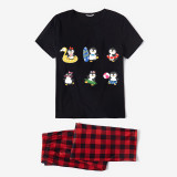 Family Matching Pajamas Exclusive Design Cute Penguins Black And Red Plaid Pants Pajamas Set