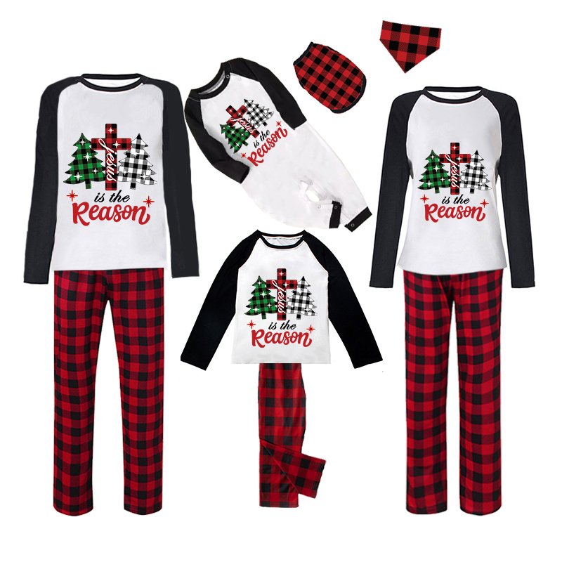 Christmas Matching Family Pajamas Jesus Crosses Tree Plaids Pants Pajamas Set