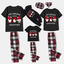 Christmas Matching Family Pajamas Red Hat Hanging with My Gnomies Black Short Pajamas Set
