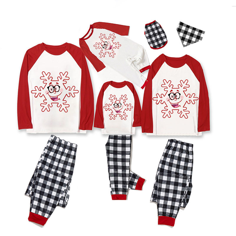 Christmas Matching Family Pajamas Cartoon Snowflake Plaids Pants Pajamas Set