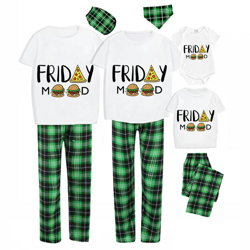 Family Matching Pajamas Exclusive Design Friday Mood Green Plaid Pants Pajamas Set