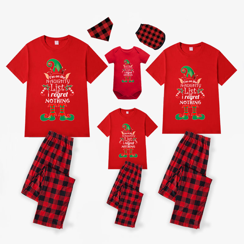Christmas Matching Family Pajamas Naughty List Elf Red Pajamas Set