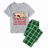Family Matching Pajamas Exclusive Design I'm Not Lazy I'm Just On Power Saving Mode Green Plaid Pants Pajamas Set