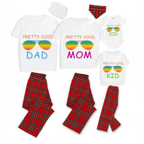 Family Matching Pajamas Exclusive Design Pretty Cool Sunglasses White Short Long Pajamas Set