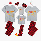 Family Matching Pajamas Exclusive Design I Love My Family Gray Short Long Pajamas Set
