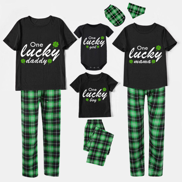Family Matching Pajamas Exclusive Design One Lucky Black Pajamas Set