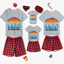 Family Matching Pajamas Exclusive Design Easily Distracted By Penguin White Short Pajamas Set