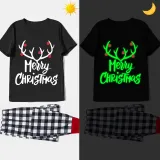 Christmas Matching Family Pajamas Luminous Merry Christmas Antler Black Short Pajamas Set