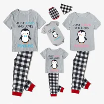 Family Matching Pajamas Exclusive Design Just Who Love Penguins Gray Short Long Pajamas Set