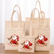 Christmas Eco Friendly Santa Deer Handle Canvas Tote Bag