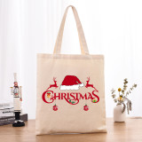 Christmas Eco Friendly Merry Christmas Reindeer Hat Handle Canvas Tote Bag