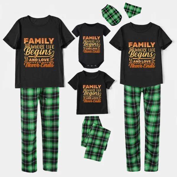 Family Matching Pajamas Exclusive Design Family Where Life Begins And Love Never Ends Black Pajamas Set