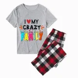 Family Matching Pajamas Exclusive Design I Love My Crazy Family Gray Short Long Pajamas Set