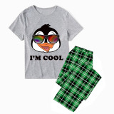 Family Matching Pajamas Exclusive Design I'm Cool Green Plaid Pants Pajamas Set