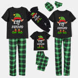 Christmas Matching Family Pajamas Elf Squad Hat Around Short Sleeve Green Plaids Pajamas Set