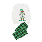 Christmas Matching Family Pajamas Naughty List Elf White Top Green Plaids Pajamas Set