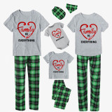 Family Matching Pajamas Exclusive Design Love Heart Green Plaid Pants Pajamas Set
