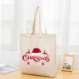 Christmas Eco Friendly Merry Christmas Reindeer Hat Handle Canvas Tote Bag