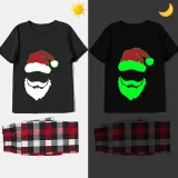 Christmas Matching Family Pajamas Luminous Glowing White Bearded Santa Black Short Pajamas Set