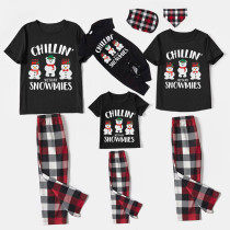 Christmas Matching Family Pajamas Chillin with Three Snowmies Black Short Pajamas Set