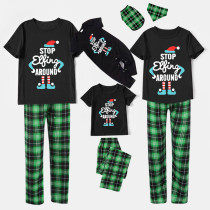 Christmas Matching Family Pajamas Stop Elf Around Short Sleeve Green Plaids Pajamas Set