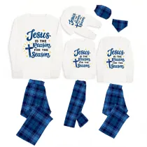 Christmas Matching Family Pajamas Jesus Is The Reason For The Season Blue Pajamas Set