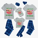 Family Matching Pajamas Exclusive Design Lazy Days Of Summer Blue Plaid Pants Pajamas Set