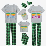 Family Matching Pajamas Exclusive Design Pretty Cool Sunglasses Green Plaid Pants Pajamas Set