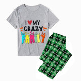 Family Matching Pajamas Exclusive Design I Love My Crazy Family Green Plaid Pants Pajamas Set