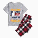 Family Matching Pajamas Exclusive Design Penguins Can't Fly I Can't Fly Therefore I Am A Penguin Gray Short Long Pajamas Set