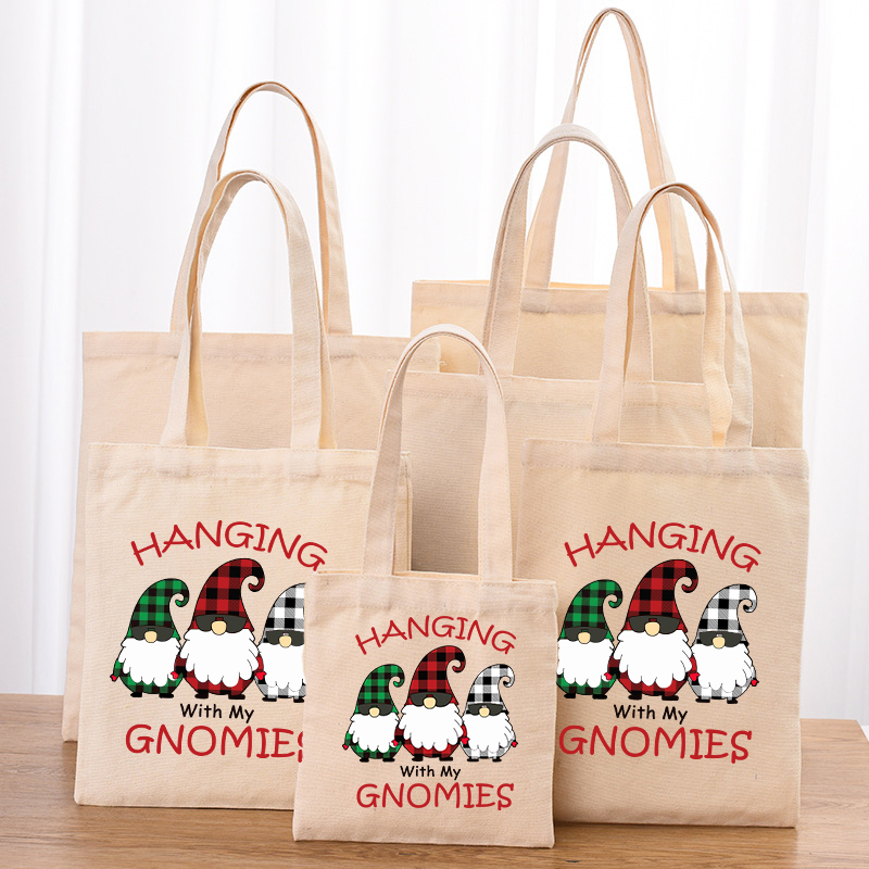 Christmas Eco Friendly Hanging with My Gnomies Handle Canvas Tote Bag