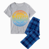 Family Matching Pajamas Exclusive Design Lazy Day Of Summer Blue Plaid Pants Pajamas Set