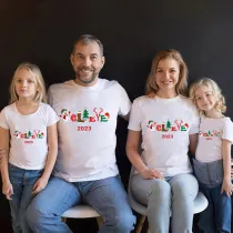 Family Matching Christmas Tops Exclusive Design 2023 Belive Snowman Family Christmas T-shirt