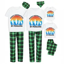 Family Matching Pajamas Exclusive Design Easily Distracted By Penguin Green Plaid Pants Pajamas Set