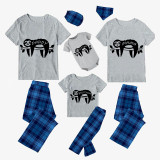 Family Matching Pajamas Exclusive Design Sloth Blue Plaid Pants Pajamas Set