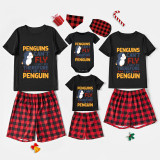 Family Matching Pajamas Exclusive Design Penguins Can't Fly I Can't Fly Therefore I Am A Penguin Black And Red Plaid Pants Pajamas Set