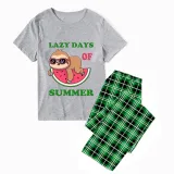 Family Matching Pajamas Exclusive Design Lazy Days Of Summer Green Plaid Pants Pajamas Set