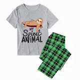 Family Matching Pajamas Exclusive Design My Spirit Animal Green Plaid Pants Pajamas Set